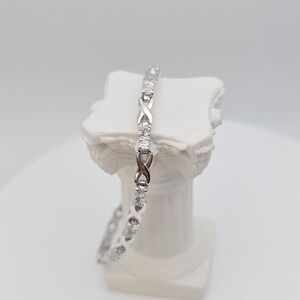 Lovely!! Tennis Bracelet X Link Cubic Zirconia Silver Plate‎ Safety Clasp 7.25"